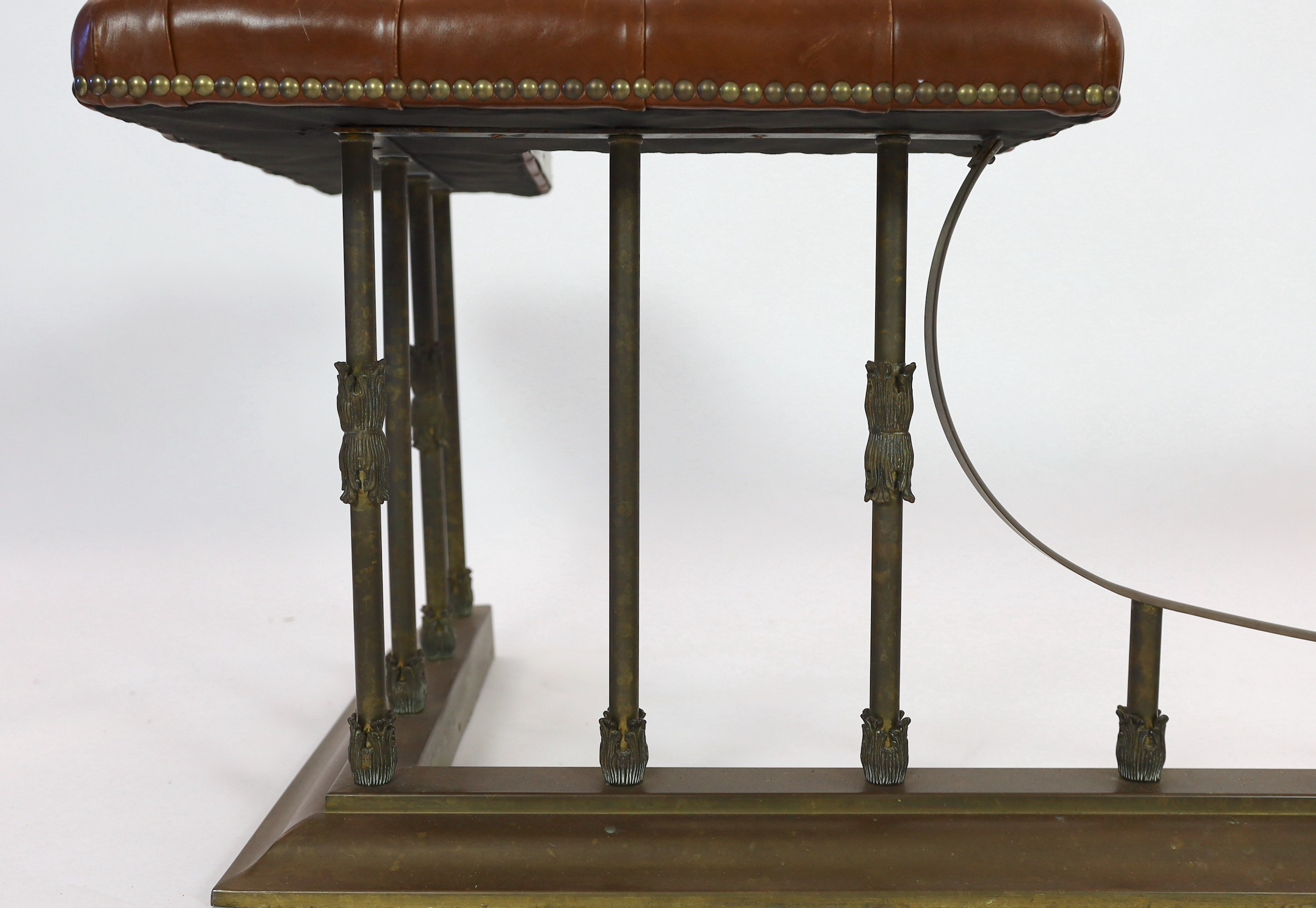 A Victorian style brass club fender, width 190cm depth 66cm height 53cm